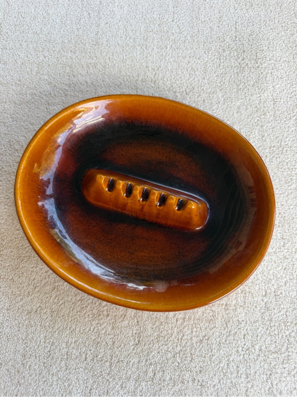 Vintage USA Pottery Ashtray 7606 Brown Drip Glaze MCM 5 Rest Cigar Cigarette